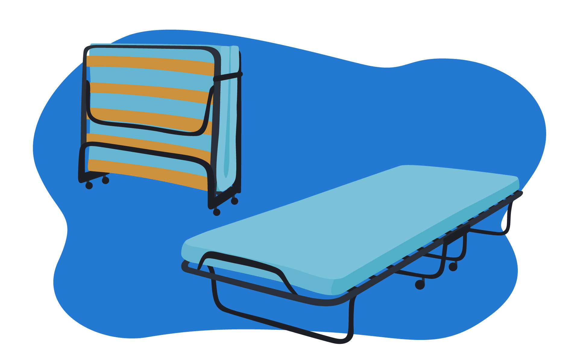 Cama dobrável aberta e fechada